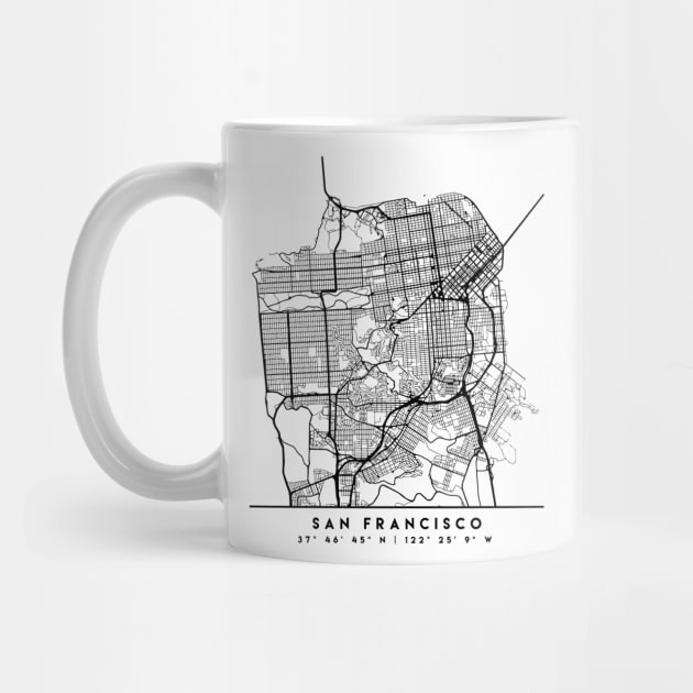 SAN FRANCISCO CALIFORNIA BLACK CITY STREET MAP ART by deificusArt